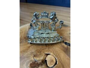 Vintage Brass Menorah with Lions and Crown Design